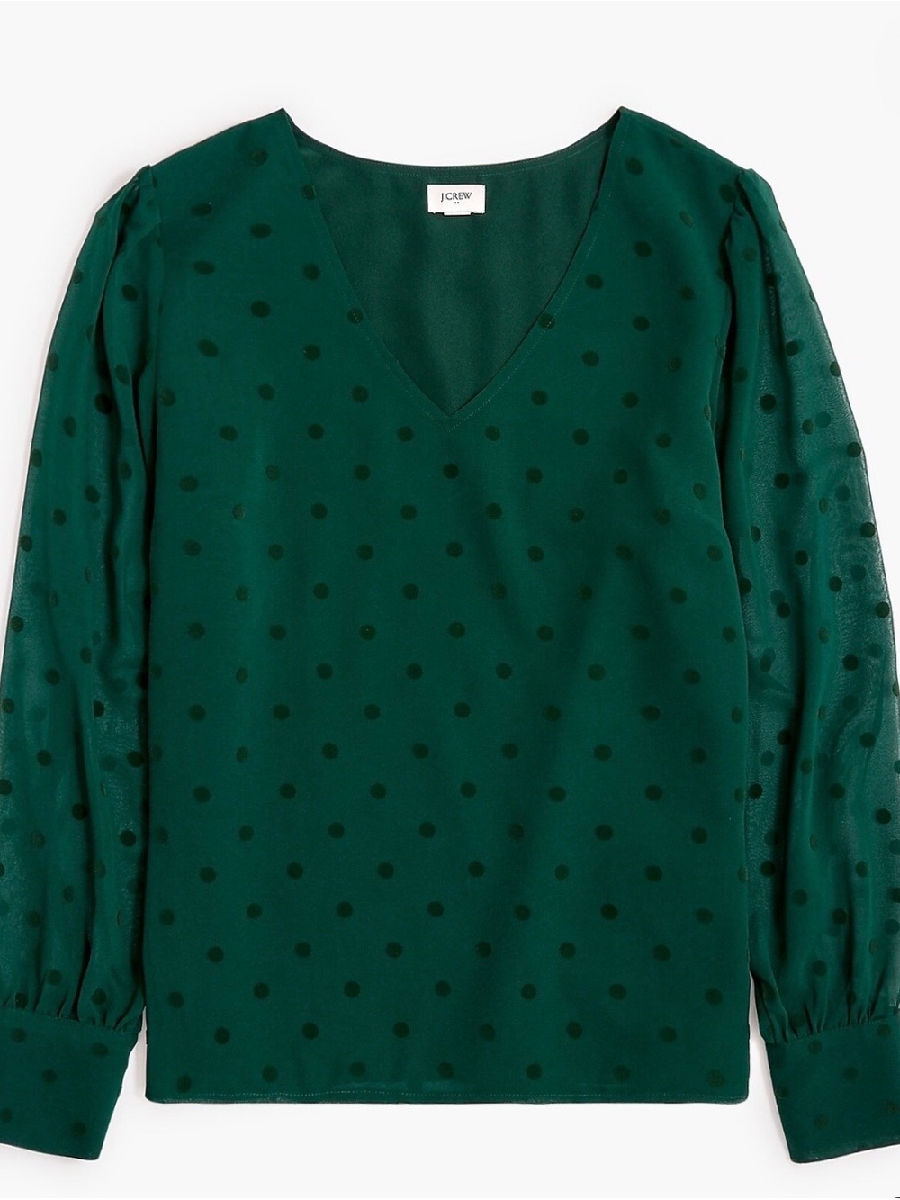 J. Crew Factory Emerald Green Polka Dot V-Neck Blouse